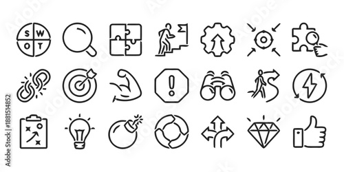 Business strategy and management icons set vector illustration
