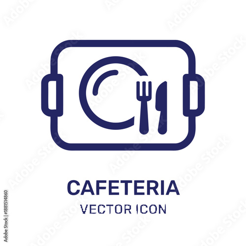 Cafeteria vector icon on tray with plate fork and knife