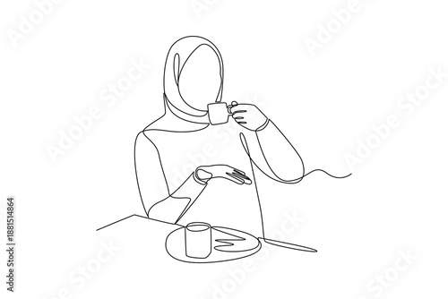 Drinking Water At Iftar. Activity in Ramdhan Concept. Single line draw design Video 4k. Footage graphic illustration