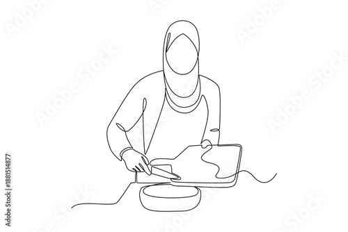 Cooking Ramadan Meal. Activity in Ramdhan Concept. Single line draw design Video 4k. Footage graphic illustration