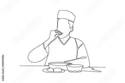 Eating Iftar Meal Together. Activity in Ramdhan Concept. Single line draw design Video 4k. Footage graphic illustration