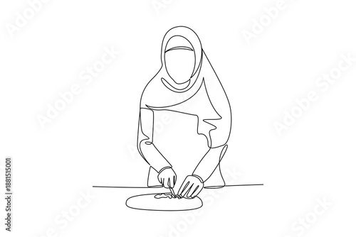 mother prepares to break the fast. Activity in Ramdhan Concept. Single line draw design Video 4k. Footage graphic illustration
