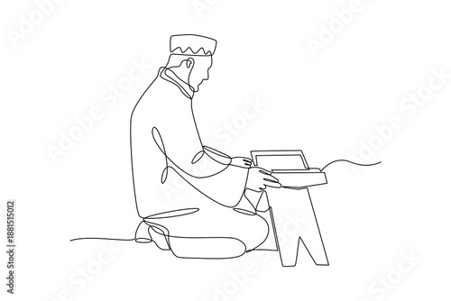 Night Quran Study. Activity in Ramdhan Concept. Single line draw design Video 4k. Footage graphic illustration