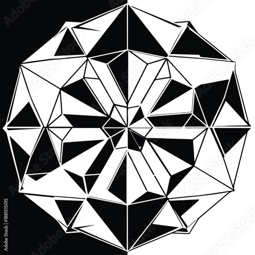 A polyhedron with black and white triangular faces