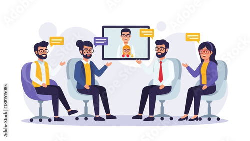 Diverse team collaborating on video conference, remote teamwork concept