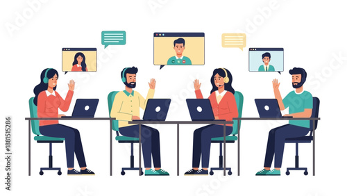 Diverse team in video conference call, remote work, online meeting, collaboration