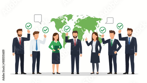 Global Business Team Approval - Diverse People Holding Checkmarks Worldwide