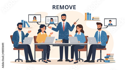 Online Meeting and Collaboration: Business Team Learning Together Remotely