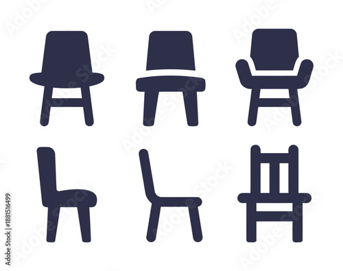 Chair icon set in dark blue for furniture and design