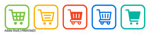 Collection of shopping cart icon vector illustration in various colors
