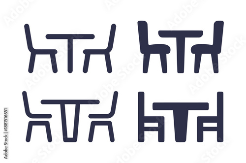 Collection of table chair icons for restaurant furniture design