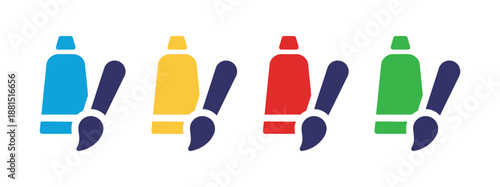 Color paint tube and paintbrush set for creative arts and design