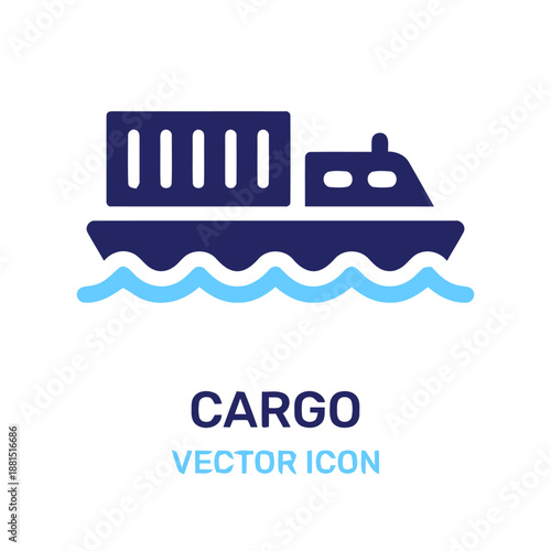 Cargo vector icon illustration of shipping vessel transport on water
