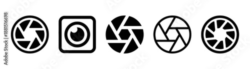 Camera shutter diaphragm vector icon set, lens aperture
