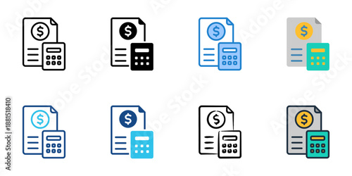 Budgeting icons set multiple style collection. Editable stroke 
