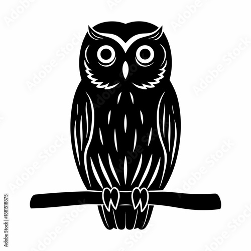 Owl Silhouette: A stark black and white depiction of a wise owl perched on a branch, its piercing eyes staring forward with an air of profound knowledge and serene observation.