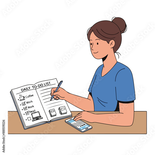 A woman writing on daily to-do list