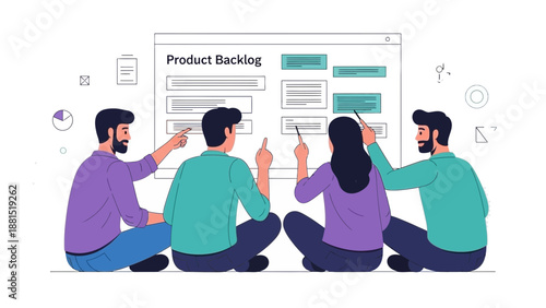 Team Discussing Product Backlog on Digital Board, Agile Project Management