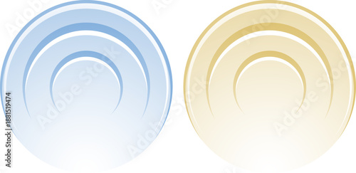 パステルカラーの半円レイヤーデザイン素材｜ブルーとイエローの抽象的でシンプルな同心円モチーフ背景イラスト