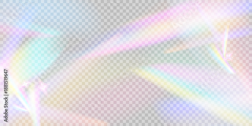 Prism effect vector background. Rainbow crystal light dispersion. Sun flare overlay illustration with transparency