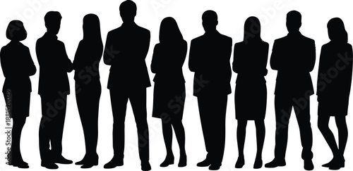Business professionals silhouettes standing in line, corporate teamwork leadership group, office people vector illustration