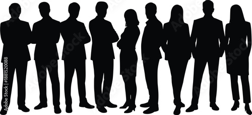 Business people silhouettes standing together, professional corporate team group, leadership workforce concept vector illustration