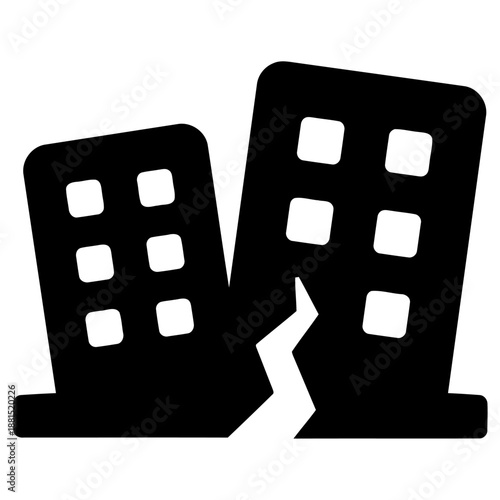 Earthquake damage destruction to buildings graphic icon