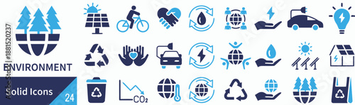 Environment and ecology solid icons set of nature protection