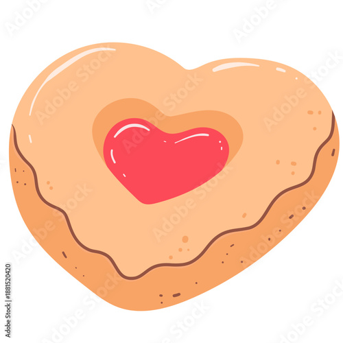 Heart Cookie with Jam. Vector Flat Illustration