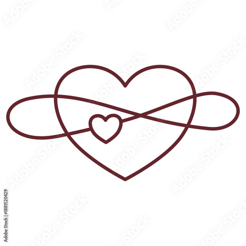 Continuous line heart with infinity loop symbolizing eternal love and connection