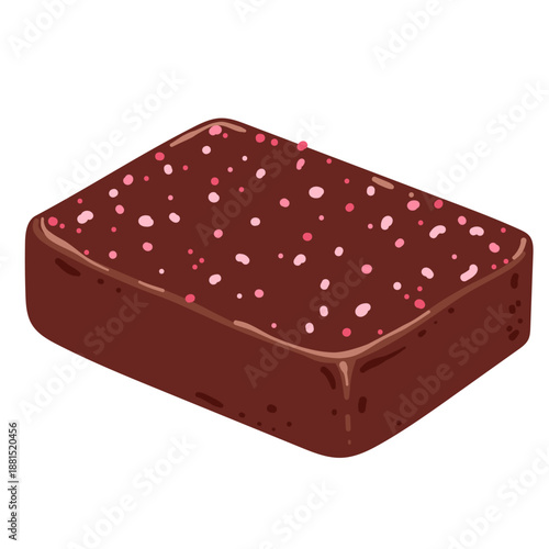 Chocolate Brownie with Pink Sprinkles. Vector Flat Illustration