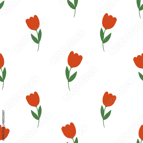 seamless pattern with red tulips 