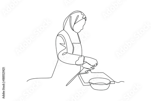 Morning Cooking Routine. Real life story telling Concept. Single line draw design Video 4k. Footage graphic illustration