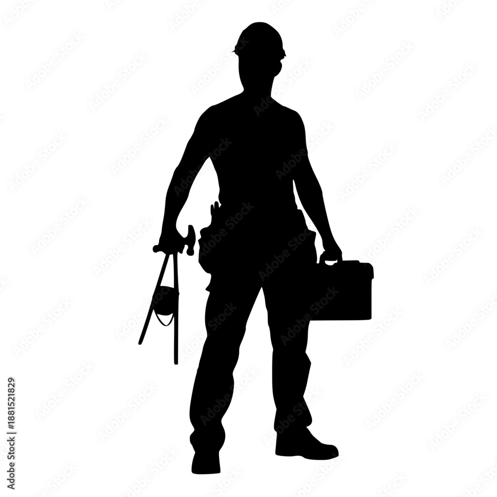Fototapeta premium Carpenter Carrying Tools and Toolbox Silhouette