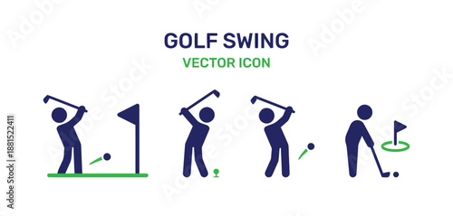 Golf swing vector icon set for sport and recreation
