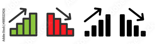 Graph chart up and down diagram icons set