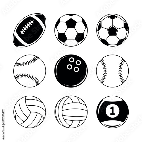 Collection of different sports balls and equipment