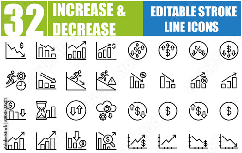 Increase and Decrease Business Growth and Fall Graph Icon Set - Editable Line Symbols for Vector Illustration - SEO Optimized and Top Ranked on Adobe Stock and Shutterstock