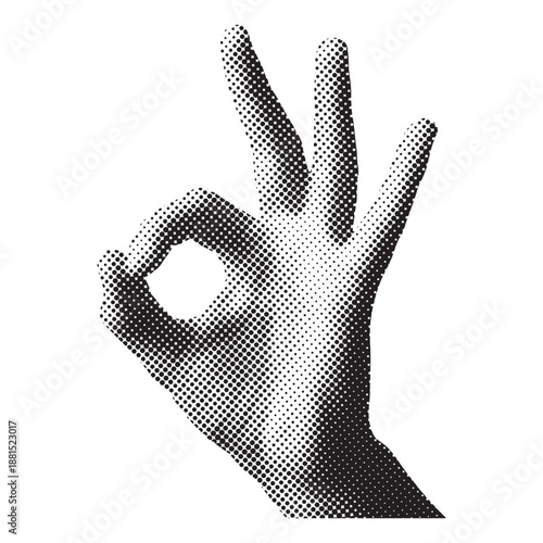 Halftone Hand gesture with thumb and pinky extended