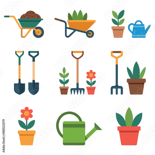Gardening tools and plants for home gardening and landscaping