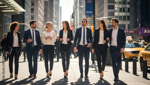 Business professionals walking down a city street