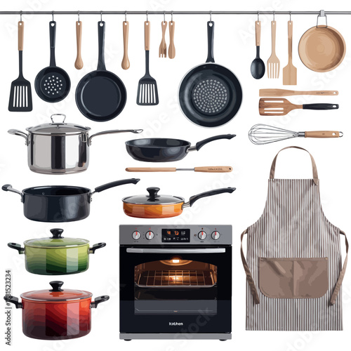 Kitchen utensils and appliances for cooking and baking