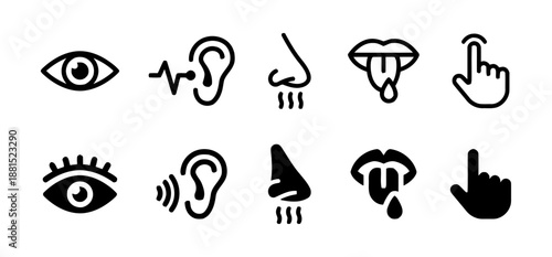 Human five senses vector icons set representing perception