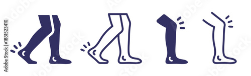 Leg pain and joint inflammation icons set