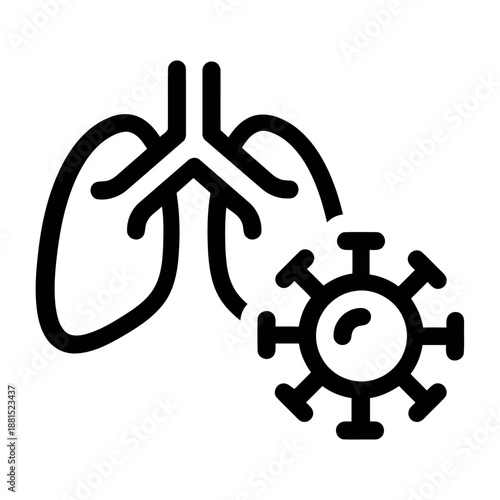 Lungs and coronavirus icon in black and white