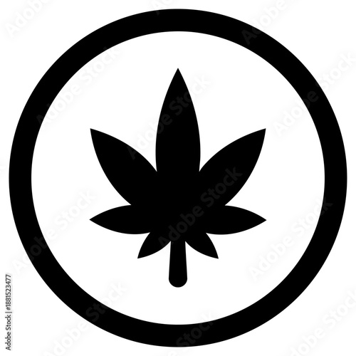 Marijuana leaf in circle symbol for medical and recreational cannabis