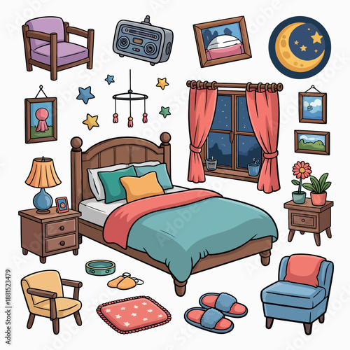 Cozy bedroom with furniture and decorations for relaxation