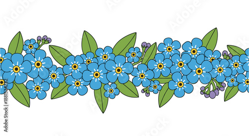 Blue Forget Me Not Flowers Illustration.