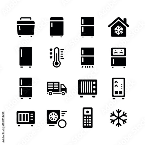 Collection of various appliance icons related to cooling and refrigeration