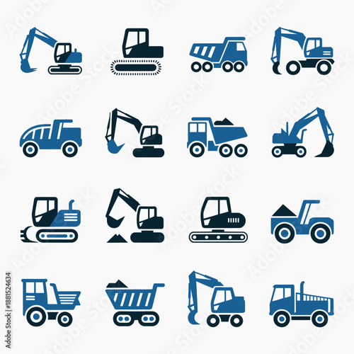 Collection of heavy construction machinery icons